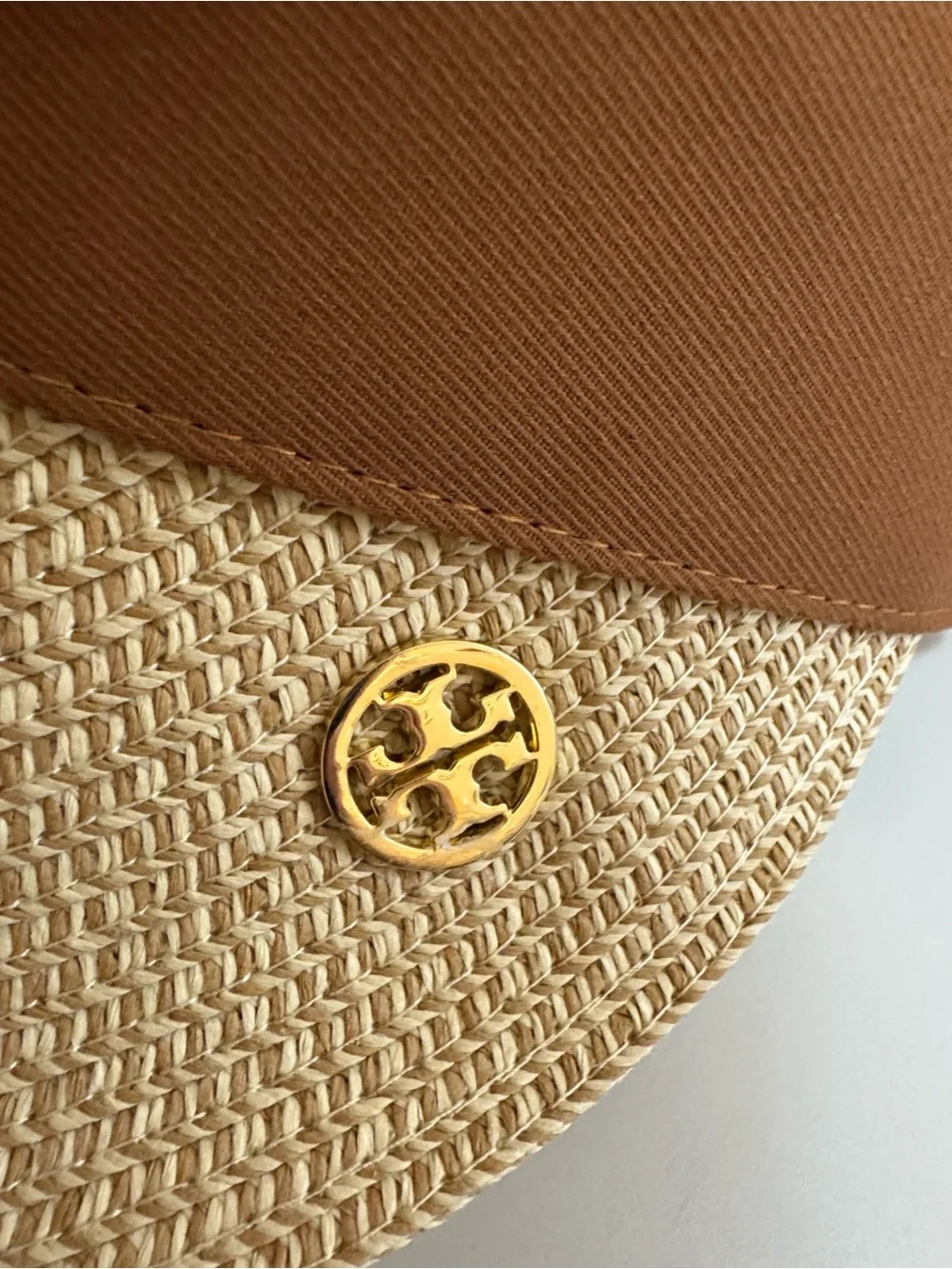 NEW✨NEW✨Tan-Brown Woven Straw Visor with Brown Tie Back- One Size 50+UPF